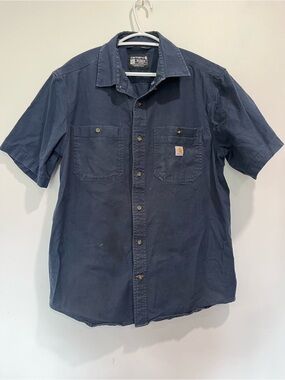 Carhartt Rugged Flex Rigby Short Sleeve Work Shirt Button Front Navy Blue Size L